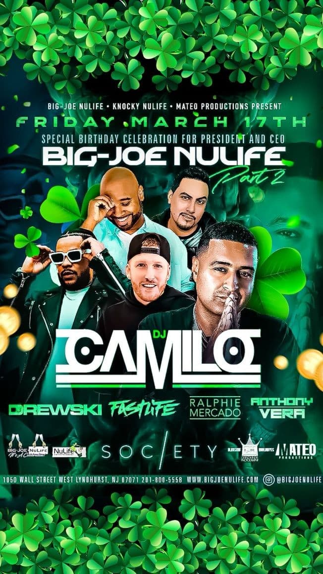 Event - St. Patrick's Day Bash DJ Camilo Live At Society - Lyndhurst, New Jersey - March 17, 2023 | concert tickets