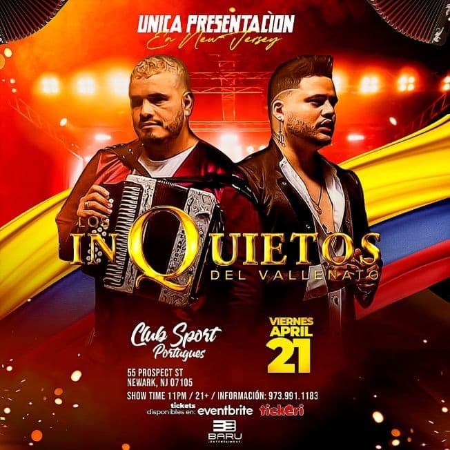 Event - Los Inquietos del Vallenato en New Jersey - Newark, New Jersey - April 21, 2023 | concert tickets