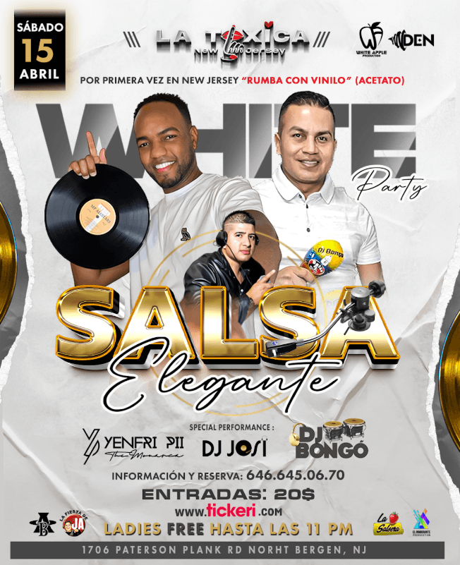 Event - WHITE PARTY , SALSA ELEGANTE ! NORTH BERGEN NEW JERSEY - North Bergen, New Jersey - April 15, 2023 | concert tickets