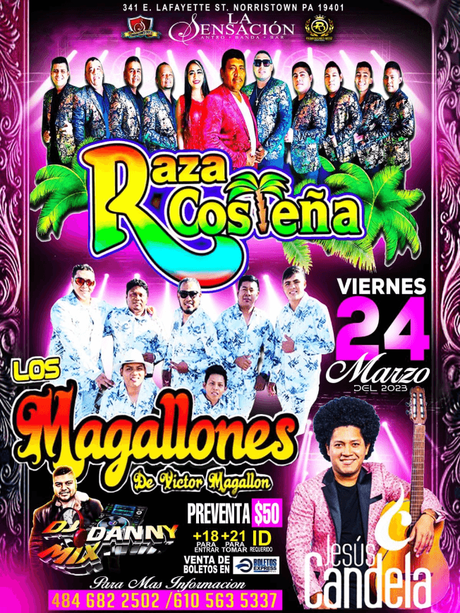Event - RAZA COSTEÑA , LOS MAGALLONES EN VIVO ! NORRISTOWN PENNSYLVANIA - Norristown, Pennsylvania - March 24, 2023 | concert tickets