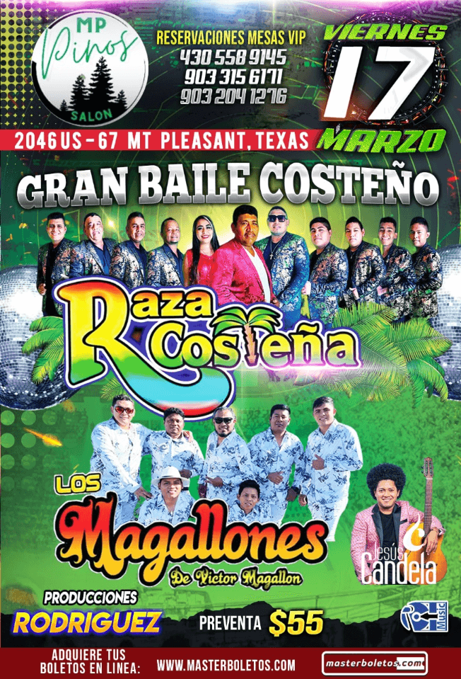 Event - RAZA COSTEÑA , LOS MAGALLONES EN VIVO !  MOUNT PLEASANT TEXAS - Mount Pleasant, Texas - March 17, 2023 | concert tickets