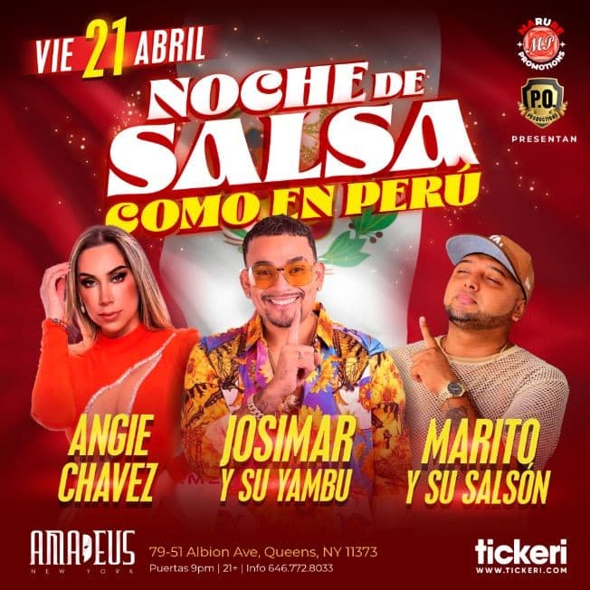 Event - JOSIMAR Y SU YAMBU, ANGIE CHAVEZ Y MARITO Y SU SALSON EN NEW YORK - Queens, New York - April 21, 2023 | concert tickets