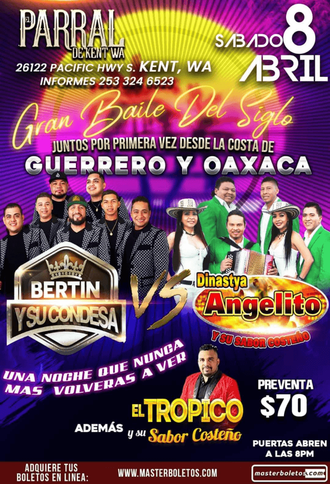 Event - BERTIN Y SU CONDESA , DINASTYA ANGELITO EN VIVO ! KENT WASHINGTON - Kent, Washington - April 8, 2023 | concert tickets