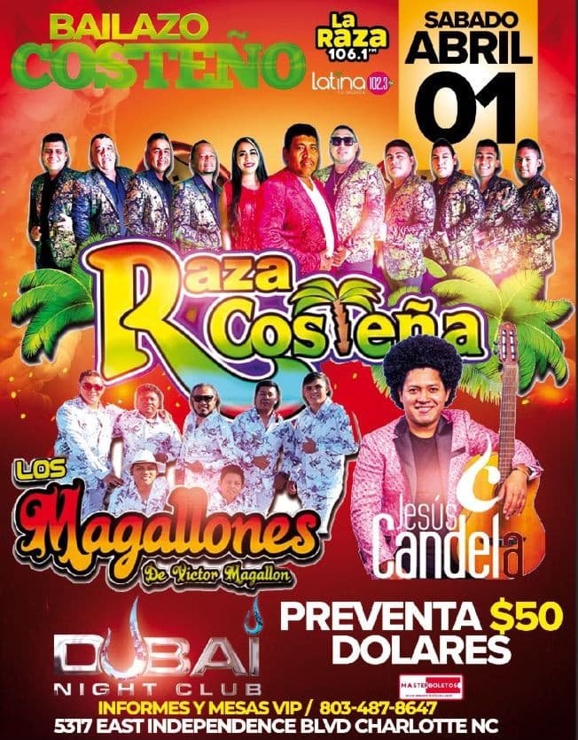 Event - Bailazo Costeño en Charlotte - Raza Costeña - Los Magallones - Jesús Candela - Charlotte, North Carolina - April 1, 2023 | concert tickets