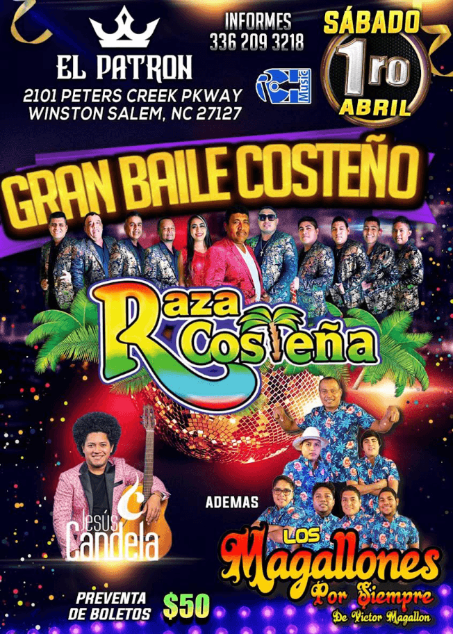 Event - Gran Baile Costeño en Wistom Salen con Raza Costeña - Los Magallones - Jesus Candela - Winston-Salem, North Carolina - April 1, 2023 | concert tickets