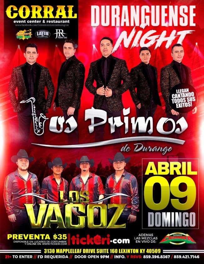 Event - Los Primos de Durango y Los Vagoz - Lexington, Kentucky - April 9, 2023 | concert tickets