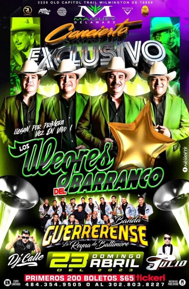 Event - LOS ALEGRES DEL BARRANCO Y BANDA GUERRERENSE - Wilmington, Delaware - April 23, 2023 | concert tickets