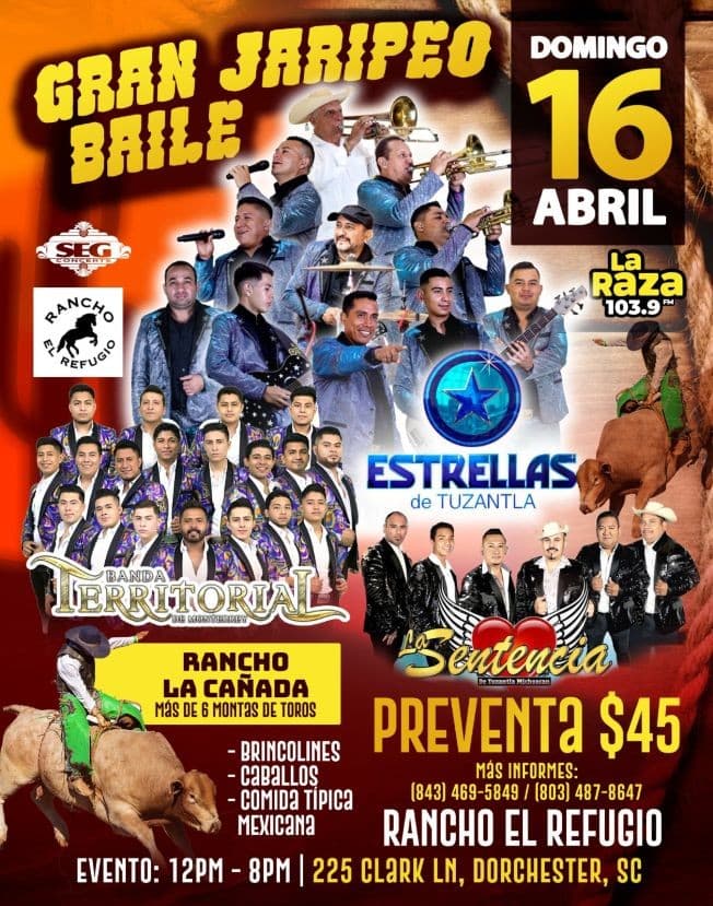 Event - *Charleston* Jaripeo Baile con Estrellas de Tuzantla - Banda Territorial - La Sentencia (CANCELADO) - Dorchester, South Carolina - April 16, 2023 | concert tickets
