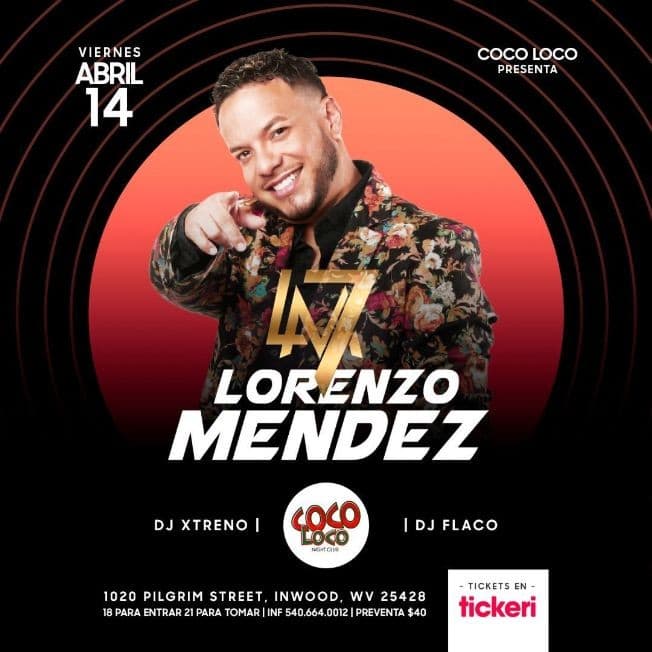 Event - LORENZO MENDEZ EN CONCIERTO ! INWOOD WEST VIRGINIA - Inwood, West Virginia - April 14, 2023 | concert tickets