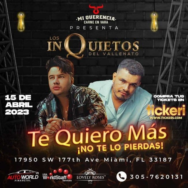 Event - LOS INQUIETOS DEL VALLENATO EN CONCIERTO ! MIAMI FLORIDA - Miami, Florida - April 15, 2023 | concert tickets