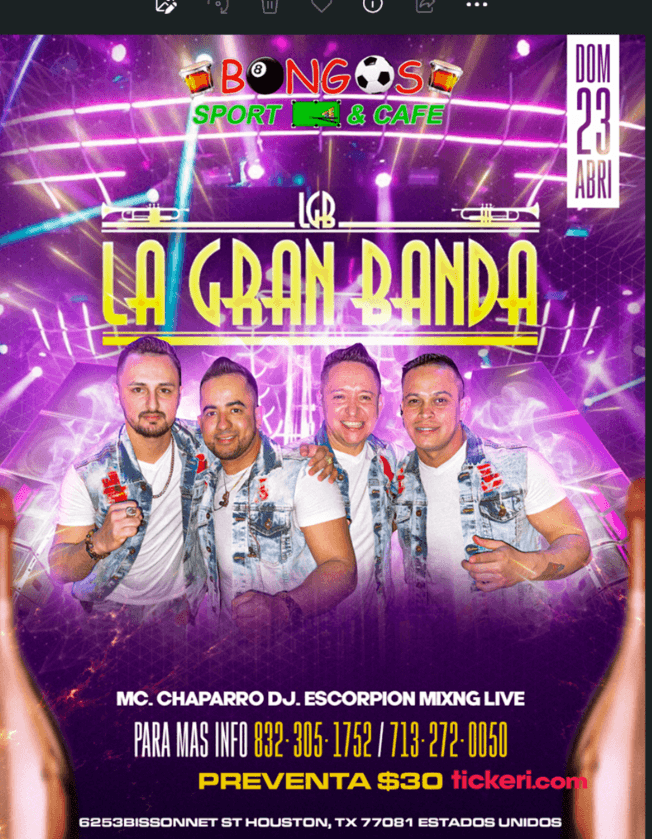 Event - LA GRAN BANDA EN CONCIERTO ! HOUSTON TEXAS - Houston, Texas - April 23, 2023 | concert tickets
