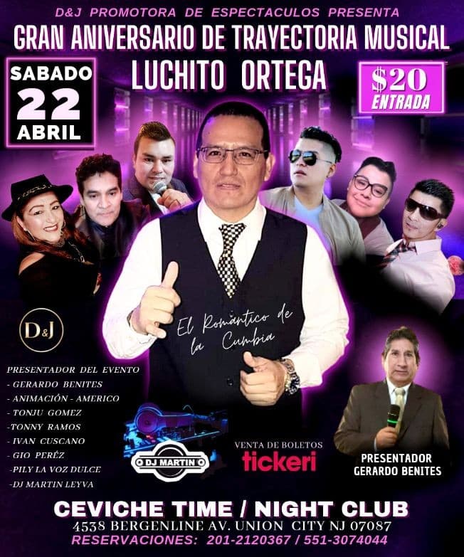 Event - LUCHITO ORTEGA - GRAN ANIVERSARIO DE TRAYECTORIA MUSICAL - Union City, New Jersey - April 22, 2023 | concert tickets