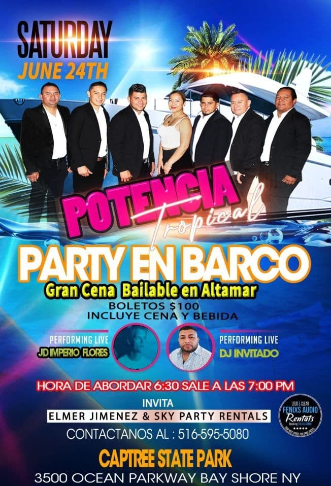 Event - POTENCIA TROPICAL PARTY EN BARCO ! BAY SHORE NEW YORK - Bay Shore, New York - June 24, 2023 | concert tickets