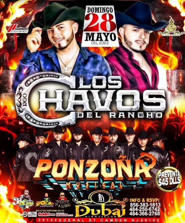 Event - LOS CHAVOS DEL RANCHO , PONZOÑA MUSICAL EN VIVO ! CAMDEN NEW JERSEY - Camden, New Jersey - May 28, 2023 | concert tickets