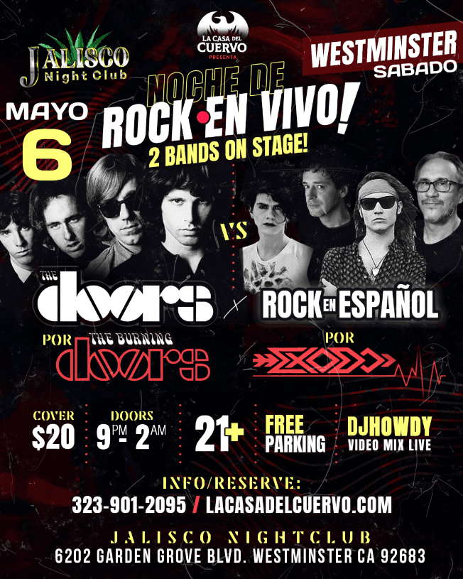 Event - THE DOORS Y ROCK EN ESPAÑOL 2 BANDAS EN VIVO EN WESTMINSTER - Westminster, California - May 6, 2023 | concert tickets