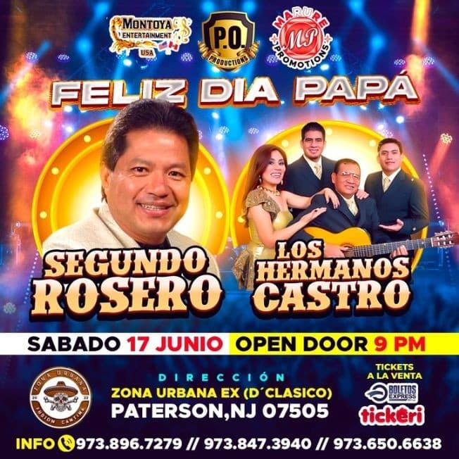 Event - SEGUNDO ROSERO Y LOS HERMANOS CASTRO EN CONCIERTO ! PATERSON NUEVA JERSEY - Paterson, New Jersey - June 17, 2023 | concert tickets