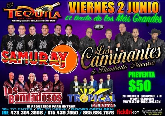 Event - Samuray, Los Caminantes, Los Bondadosos, Tropical del Bravo - Knoxville, Tennessee - June 2, 2023 | concert tickets