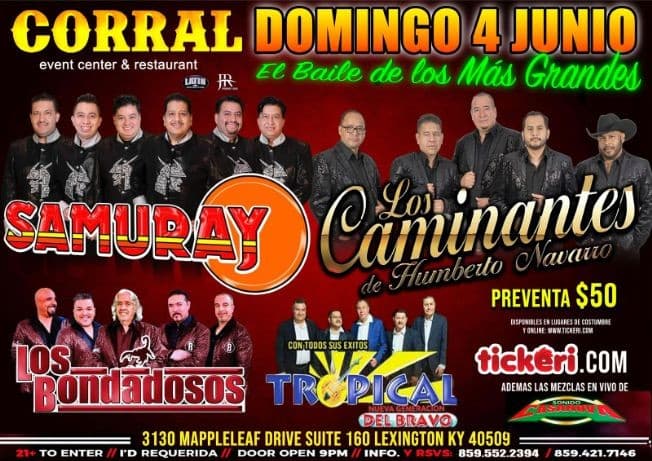 Event - Samuray, Los Caminantes, Los Bondadosos, Tropical del Bravo - Lexington, Kentucky - June 4, 2023 | concert tickets