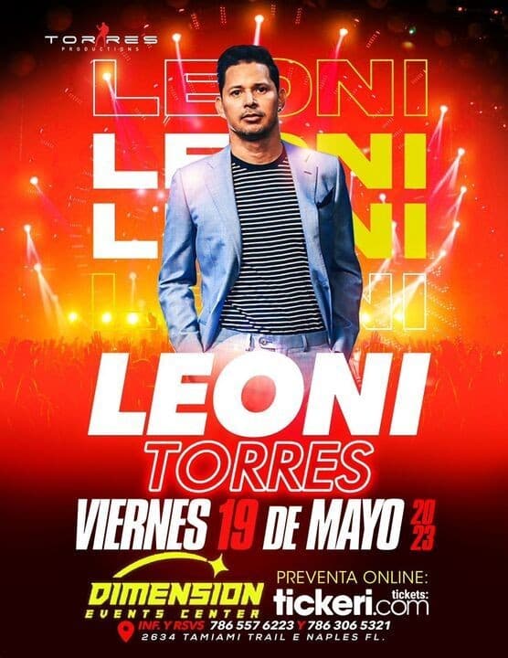 Event - LEONI TORRES EN CONCIERTO ! NAPLES FLORIDA - Naples, Florida - May 19, 2023 | concert tickets
