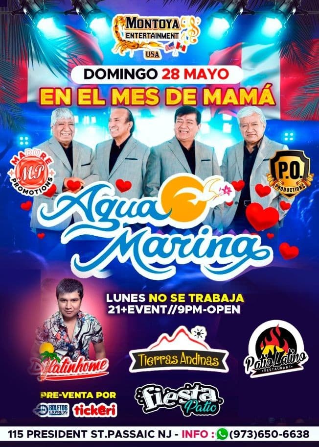 Event - AGUA MARINA " CELEBRA EL MES DE LA MADRE " PASSAIC NEW JERSEY - Passaic, New Jersey - May 28, 2023 | concert tickets