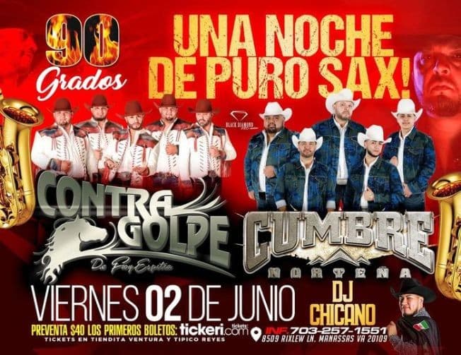 Event - CONTRA GOLPE Y CUMBRE NORTEÑA - Manassas, Virginia - June 2, 2023 | concert tickets