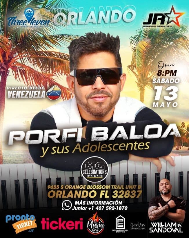 Event - Porfi Baloa y sus Adolecentes - Orlando, Florida - May 13, 2023 | concert tickets