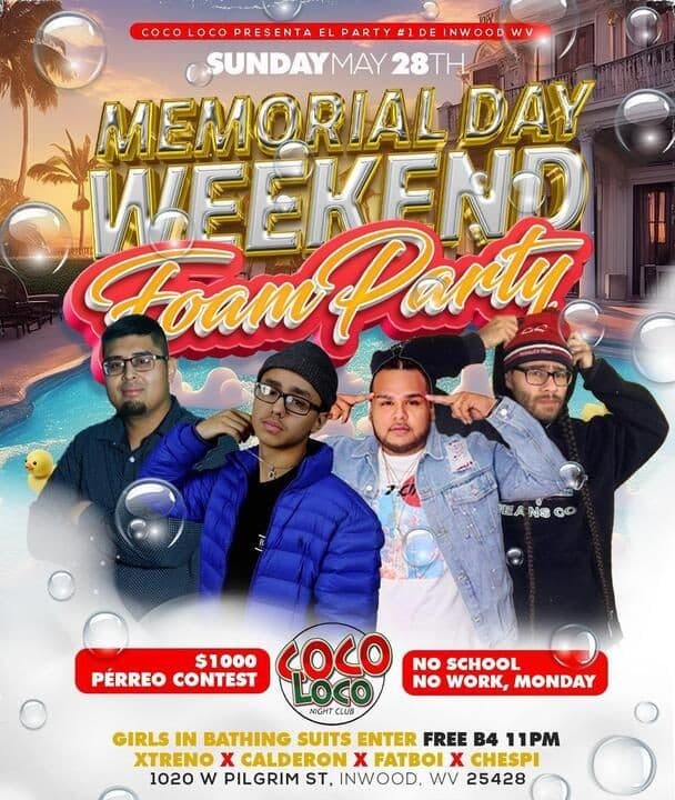 Event - FOAM PARTY MEMORIAL DAY WEEKEND INWOOD WEST VIRGINIA - Inwood, West Virginia - May 28, 2023 | concert tickets