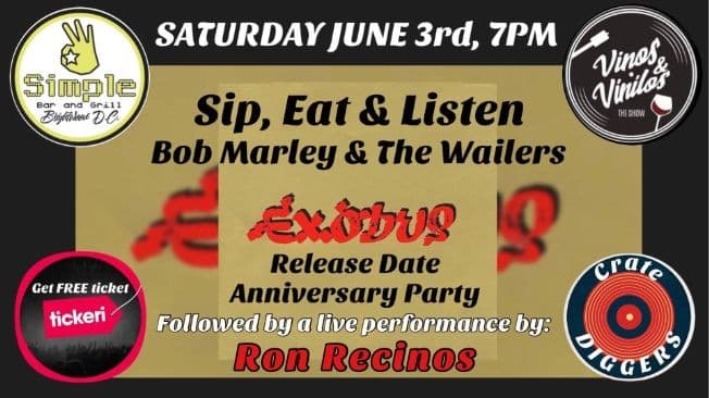 Event - Sip, Eat & Listen: Bob Marley - Exodus - Washington, District Of Columbia - June 3, 2023 | concert tickets