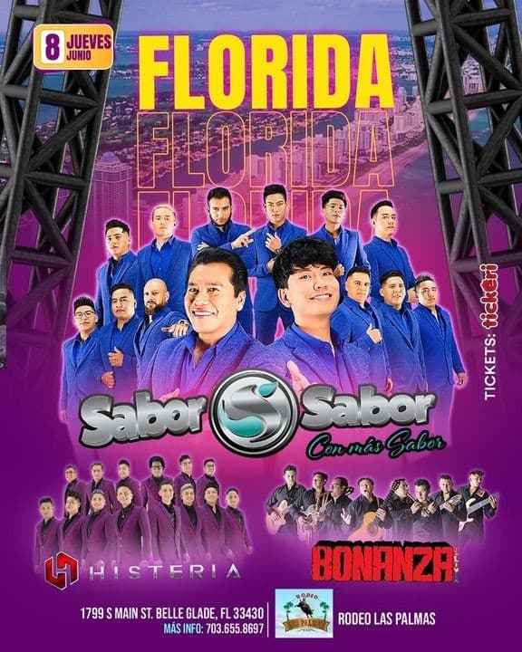 Event - SABOR SABOR | HISTERIA | BONANZA EN VIVO ! BELLE GLADE FLORIDA - Belle Glade, Florida - June 8, 2023 | concert tickets