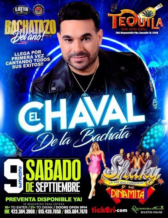 Event - EL CHAVAL DE LA BACHATA EN CONCIERTO ! KNOXVILLE TENNESSEE - Knoxville, Tennessee - September 9, 2023 | concert tickets