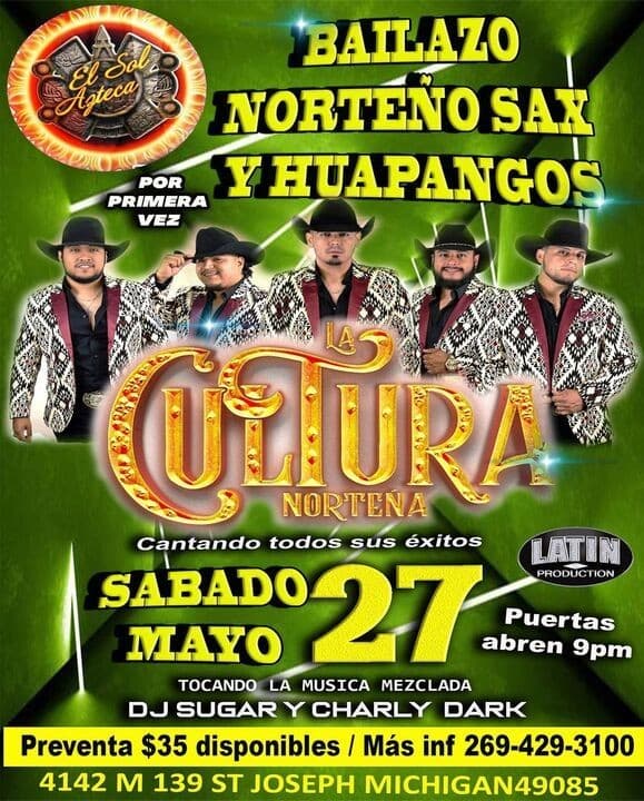Event - LA CULTURA NORTEÑA EN CONCIERTO ! ST. JOSEPH MICHIGAN - St. Joseph, Michigan - May 27, 2023 | concert tickets