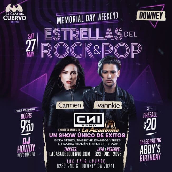 Event - ESTRELLAS DEL ROCK Y POP EN DOWNEY, COVERS EN VIVO DE LOS MEJORES ARTISTAS - Downey, California - May 27, 2023 | concert tickets