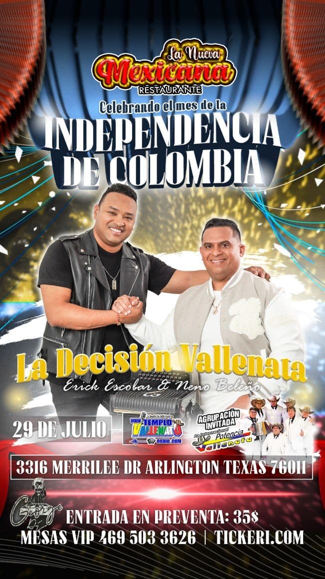 Event - ERICK ESCOBAR LA DECISIÓN VALLENATA DFW - Arlington, Texas - July 29, 2023 | concert tickets