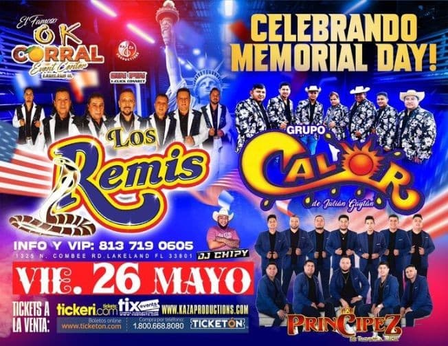 Event - LOS REMIS , GRUPO CALOR , PRINCIPEZ DE TUZANTLA MICH EN VIVO ! LAKELAND FLORIDA - Lakeland, Florida - May 26, 2023 | concert tickets