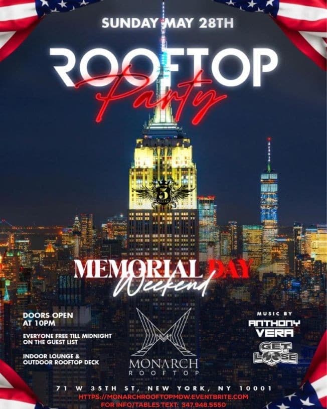 Event - Sunday Night Memorial Day Weekend Rooftop Party - New York, New York - May 28, 2023 | concert tickets