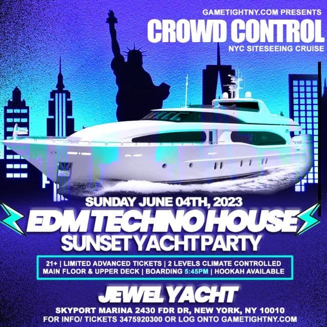 Event - EDM Techno House NYC Sunday Sunset Jewel Yacht Party Summer Cruise 2023 - New York, New York - June 4, 2023 | concert tickets