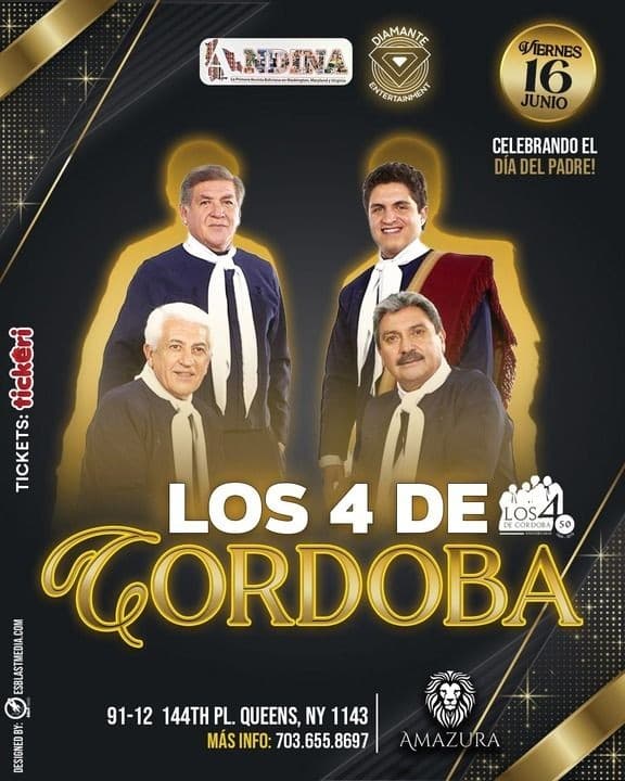 Event - LOS 4 DE CORDOBA EN VIVO ! QUEENS NEW YORK - Queens, New York - June 16, 2023 | concert tickets