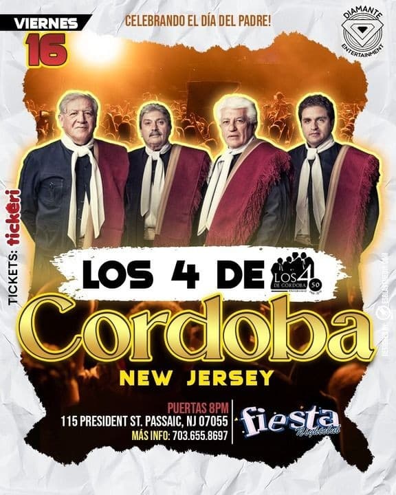 Event - LOS 4 DE CORDOBA EN VIVO !  PASSAIC NEW JERSEY CANCELADO - Passaic, New Jersey - June 16, 2023 | concert tickets
