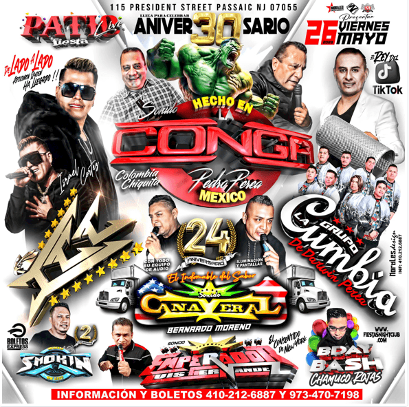Event - LA CONGA, ICC, GRUPO CUMBIA SONIDO CAÑAVERAL, EMPERADOR, SMOKIN, EN VIVO ! PASSAIC NEW JERSEY - Passaic, New Jersey - May 26, 2023 | concert tickets