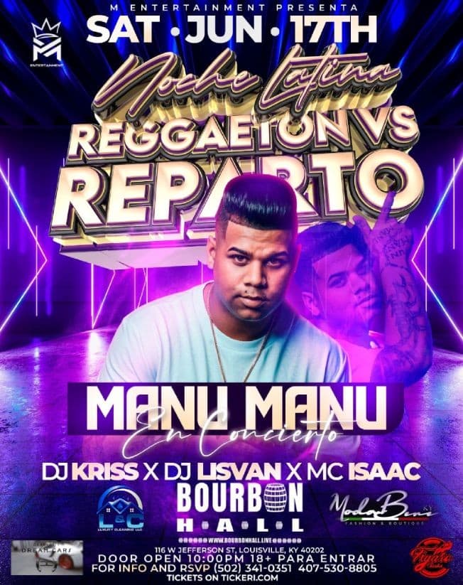 Event - Noche Latina con Manu Manu - JEFFERSONVILLE, Indiana - June 10, 2023 | concert tickets