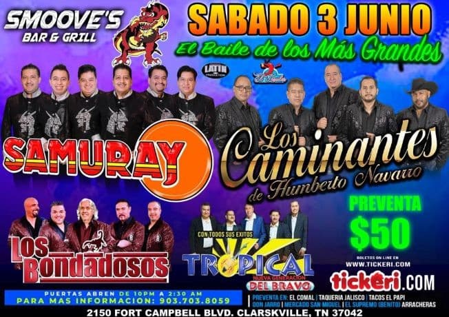 Event - Samuray, Los Caminantes, Los Bondadosos, Tropical del Bravo - Clarksville, Tennessee - June 3, 2023 | concert tickets