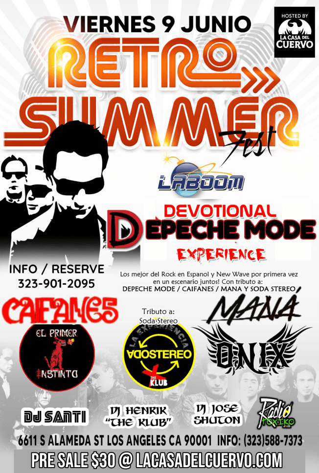 Event - DEPECHE MODE, CAIFANES, MANA, SODA STEREO TRIBUTOS EN VIVO EN LA BOOM - Los Angeles, California - June 9, 2023 | concert tickets