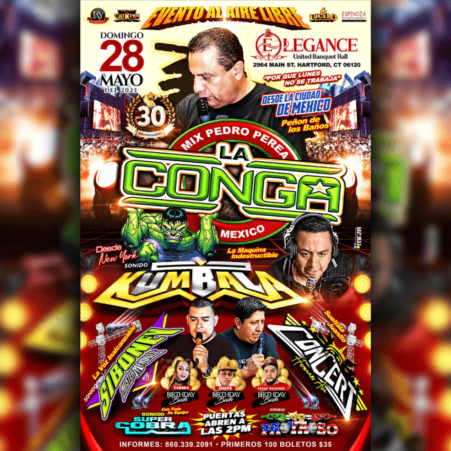 Event - EVENTO AL AIRE LIBRE CON SONIDO LA CONGA, SONIDO KUMBALA en Hartford, CT - Hartford, Connecticut - May 28, 2023 | concert tickets