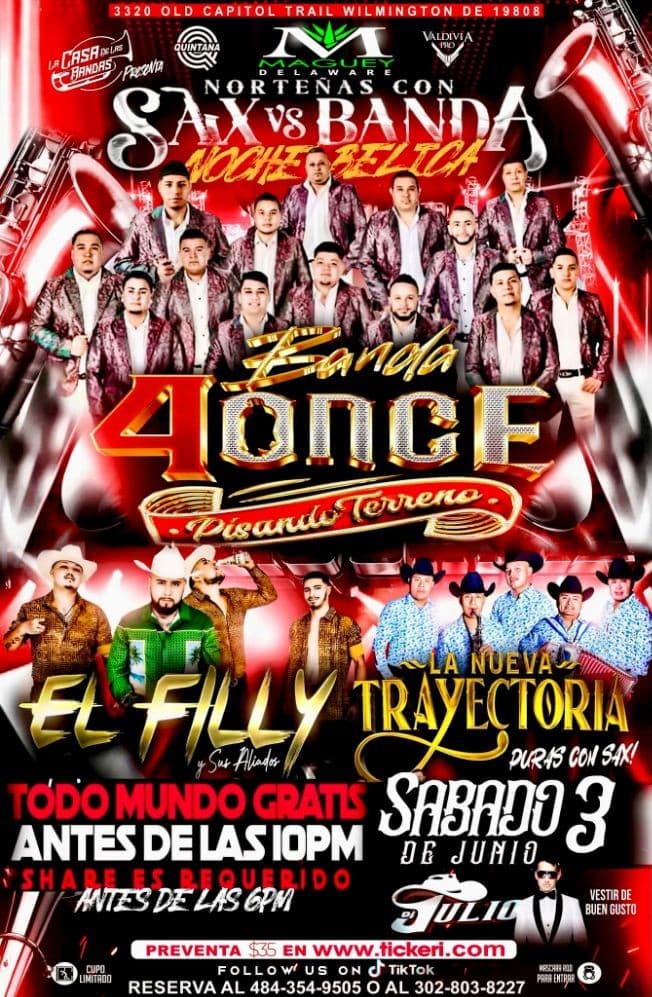 Event - BANDA 411 EL FILLY Y SUS ALIADOS LA TRAYECTORIA NORTEÑA!! - Wilmington, Delaware - June 3, 2023 | concert tickets