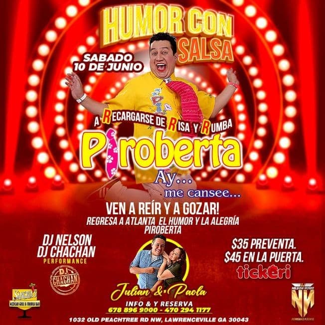 Event - PIROBERTA "HUMOR Y RUMBA EN ATLANTA" - Lawrenceville, Georgia - June 10, 2023 | concert tickets