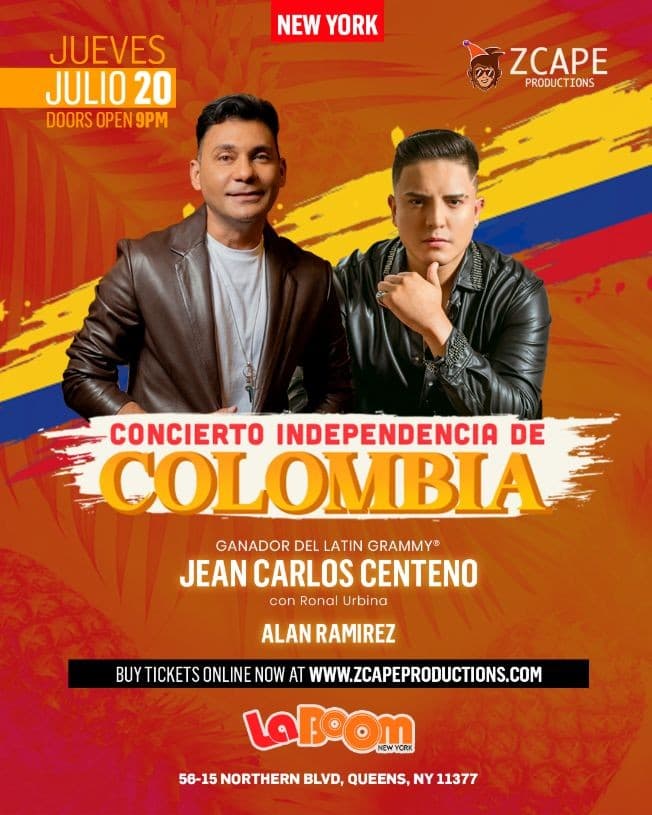 Event - JEAN CARLOS CENTENO & ALAN RAMIREZ EN CONCIERTO DE INDEPENDENCIA COLOMBIANA - Woodside, New York - July 20, 2023 | concert tickets