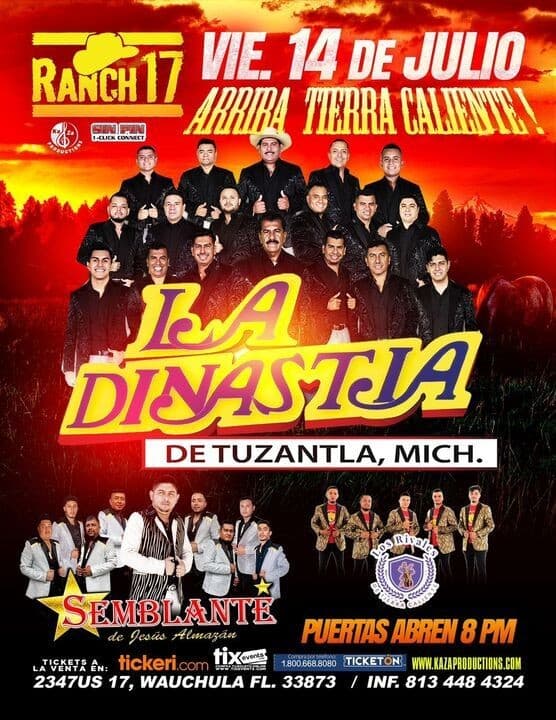 Event - LA DINASTIA DE TUZANTLA , SEMBLANTE DE JESUS ALMAZAN  EN VIVO ! WAUCHULA FLORIDA - Wauchula, Florida - July 14, 2023 | concert tickets