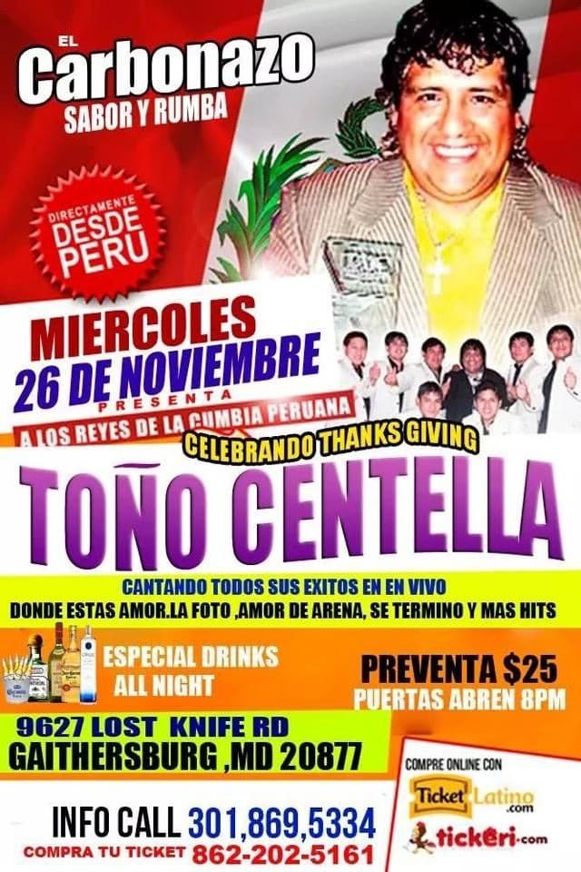 Event - Tono y Grupo Centella en Maryland - Montgomery Village, Maryland - November 26, 2014 | concert tickets